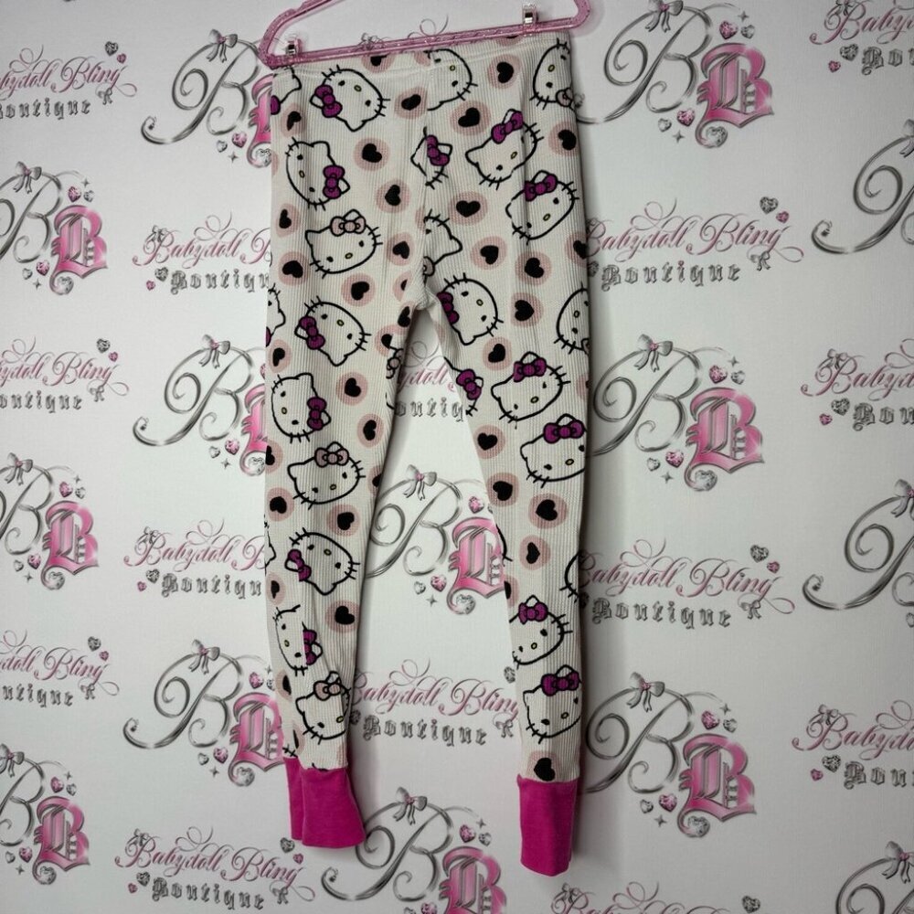 Hello kitty leggings waffle knit thermal cat pants kids cute pink stretchy